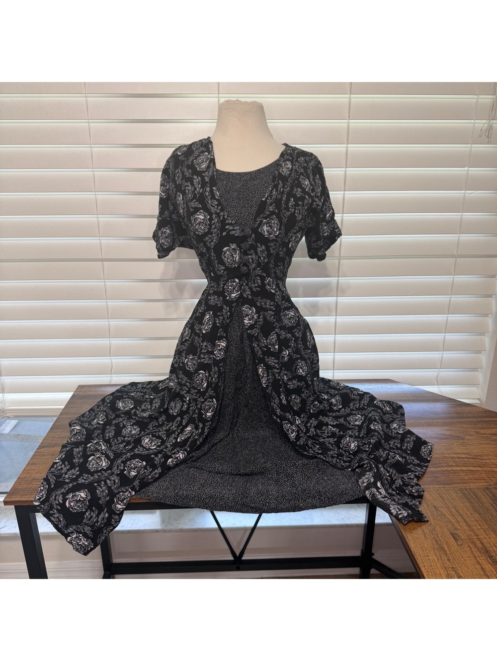Vintage Marnie West Black Floral Dress with Inner Slip